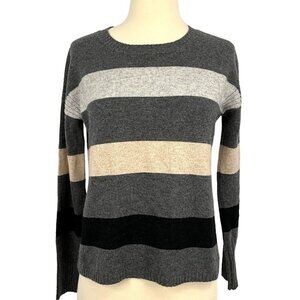 SWTR Women's XS Sweater Gray Striped Merino Cashmere Crew Neck Pullover Soft